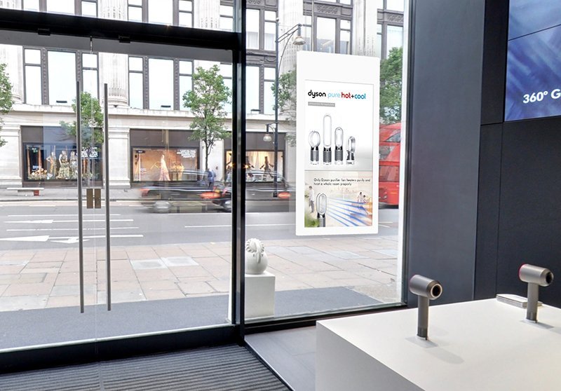E-Screen Hanging Double Sided Window Displays Available In 43&Quot; 55&Quot; 8 Hanging Double Sided Window Displays Application Image Dyson Inside