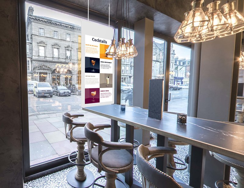 E-Screen Hanging Double Sided Window Displays Available In 43&Quot; 55&Quot; 6 Hanging Double Sided Window Displays Application Image Fazenda Inside