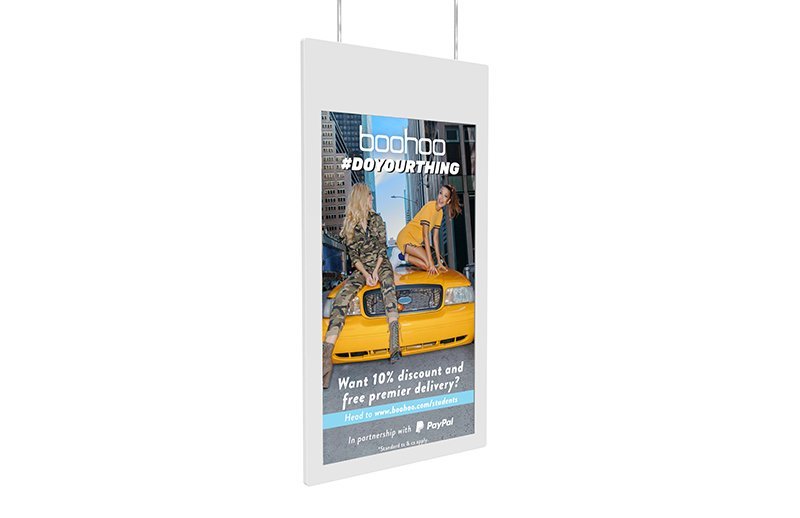 E-Screen Hanging Double Sided Window Displays Available In 43&Quot; 55&Quot; 3 Hanging Double Sided Window Displays White Background Image 2