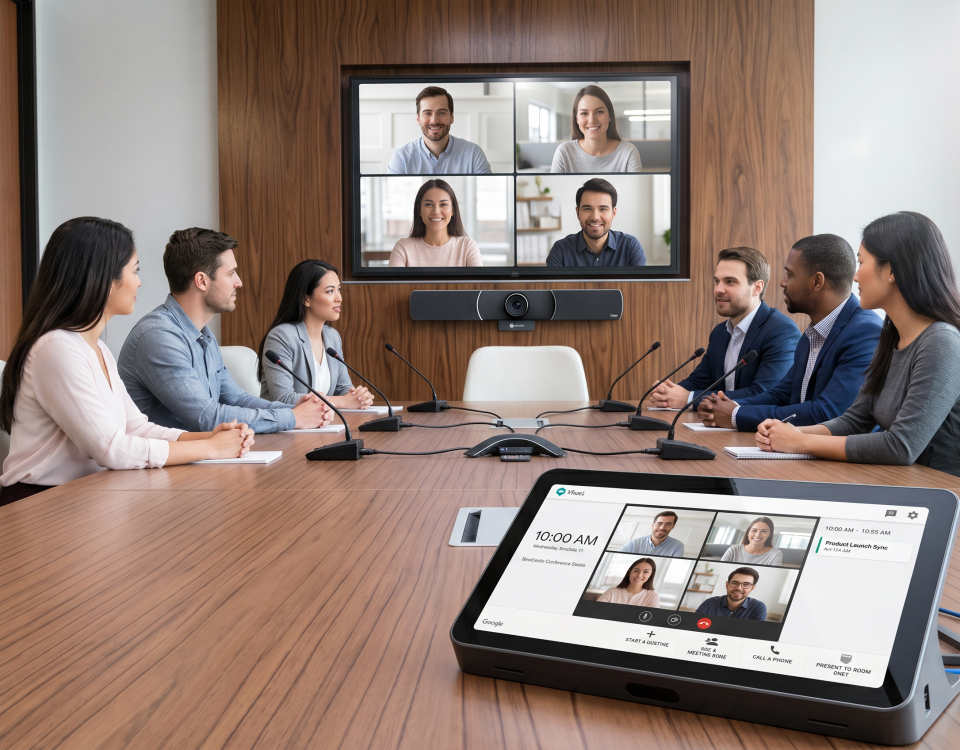 Video Conferencing Case Study 8 Modern Office Using Video Conf Nano Banana